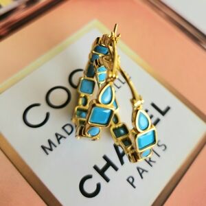 Gold and Turquoise Geometric Earrings